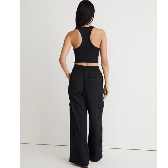 MADEWELL Wide-Leg Cargo Pants Linen-Blend Women's Size 14 Black  NN554 - Picture 12 of 13